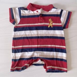 Vintage Disney Winnie The Pooh Striped Red, Whites and Blue Romper- 24 Months